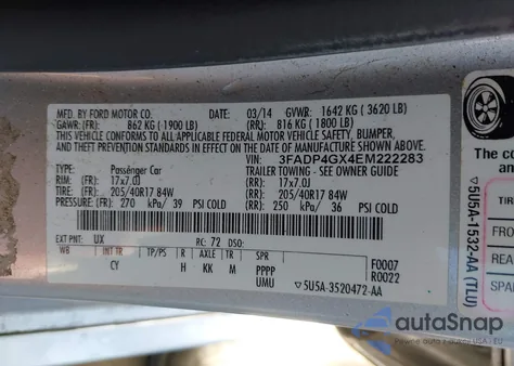 2014 Ford Fiesta St from USA, damaged, VIN 3FADP4GX4EM222283